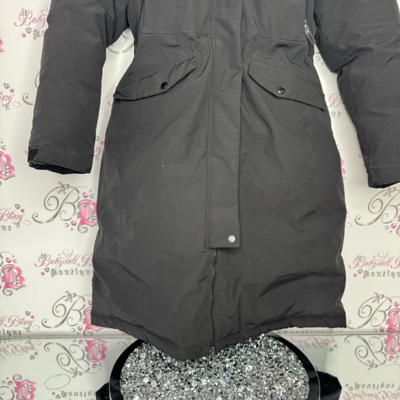 Merrell coat jacket parka puffer feather down black fur hood waist tie cinch - Picture 3 of 16